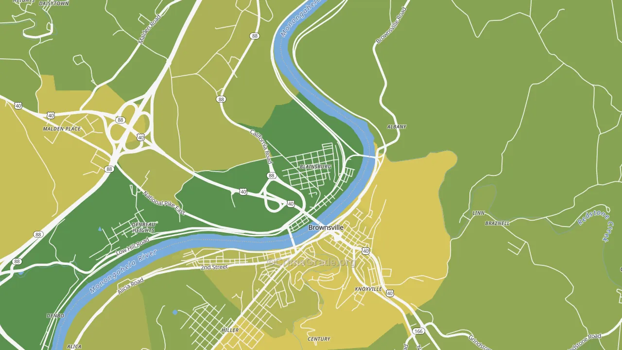 West Brownsville, PA Map of Vehicle Theft Rates