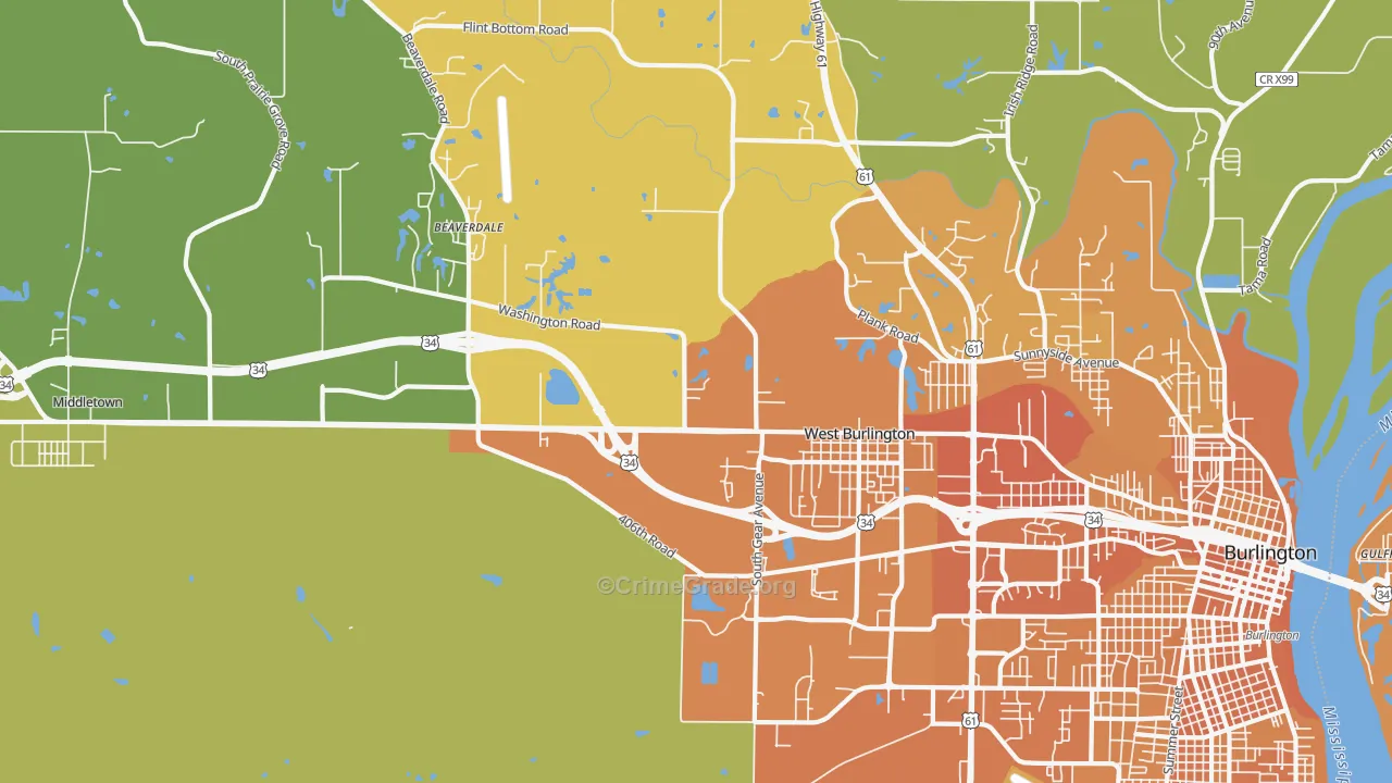 West Burlington, IA Map of Vehicle Theft Rates