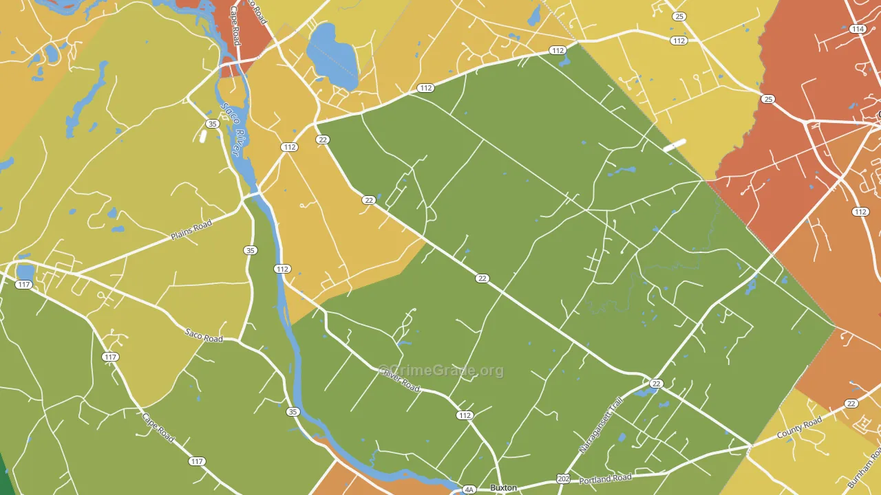 West Buxton, ME Map of Vehicle Theft Rates