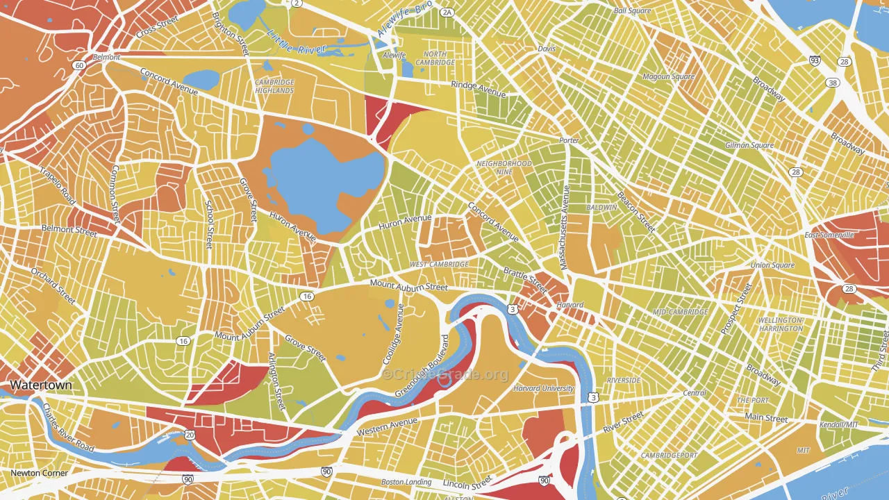 West Cambridge, Cambridge, MA Map of Vehicle Theft Rates
