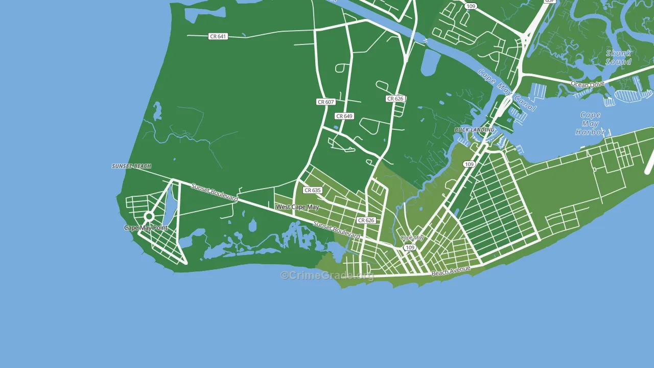 West Cape May, NJ Map of Vehicle Theft Rates