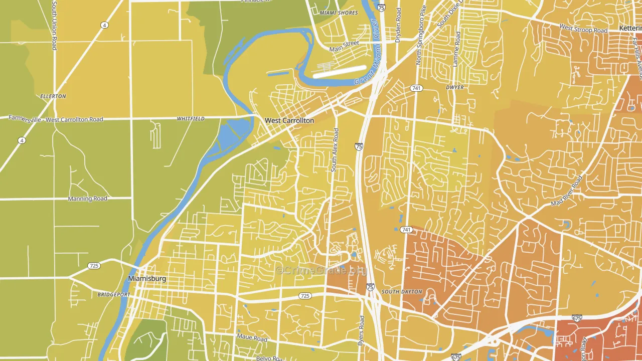 West Carrollton, OH Map of Vehicle Theft Rates