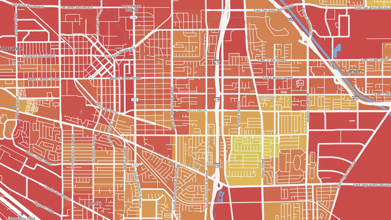 West Carson, CA Map of Vehicle Theft Rates