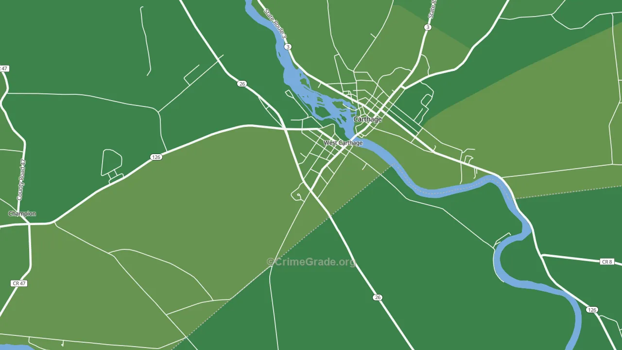 West Carthage, NY Map of Vehicle Theft Rates