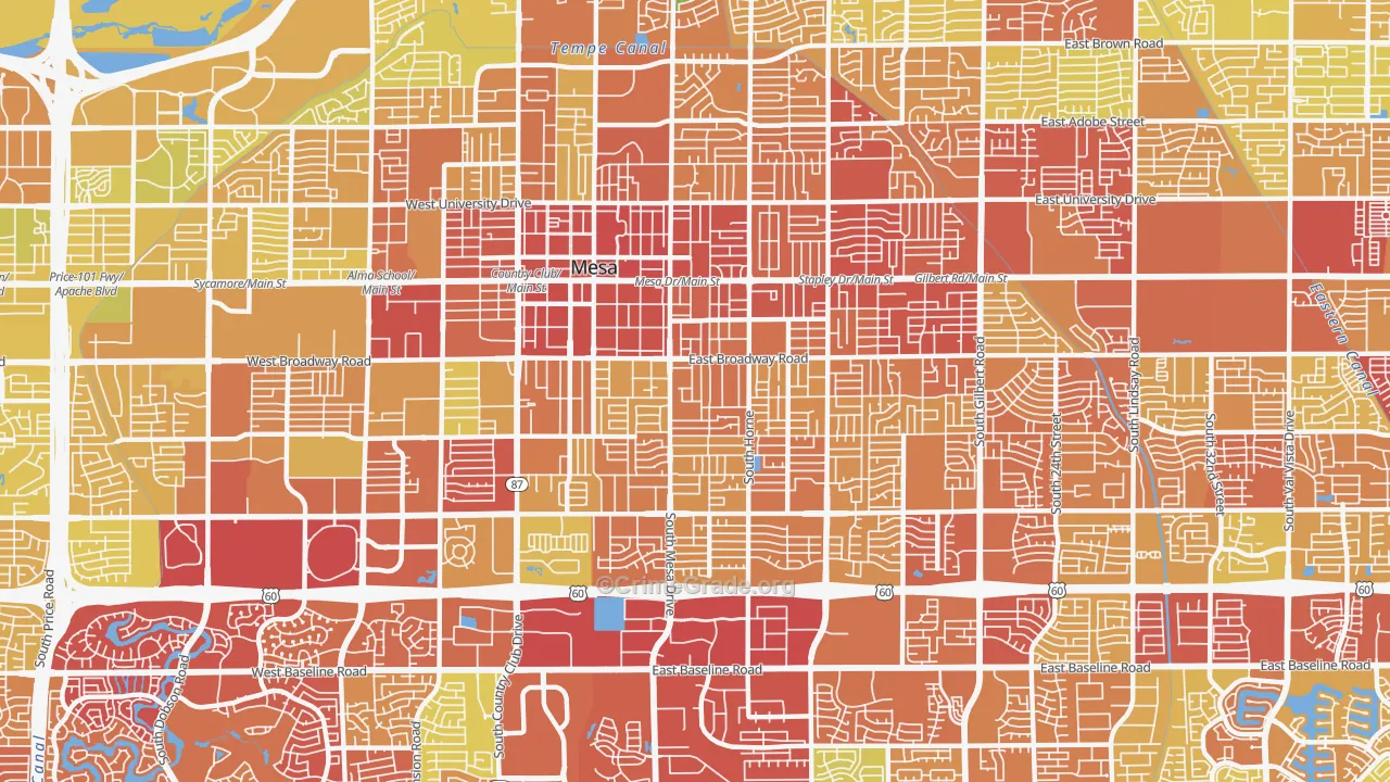 West Central, Mesa, AZ Map of Vehicle Theft Rates
