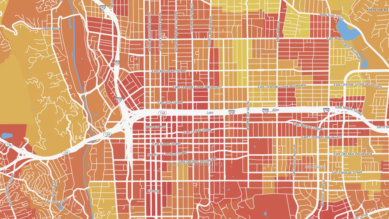 West Central, Pasadena, CA Map of Vehicle Theft Rates