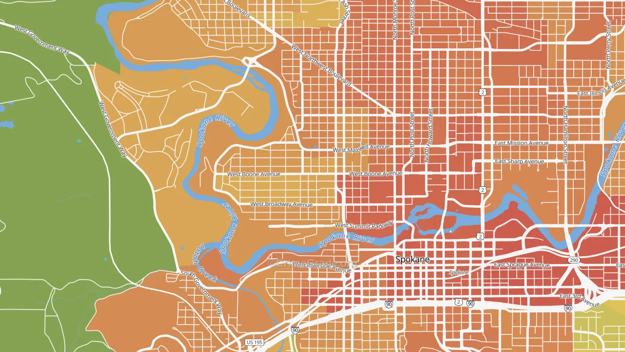 West Central, Spokane, WA Map of Vehicle Theft Rates
