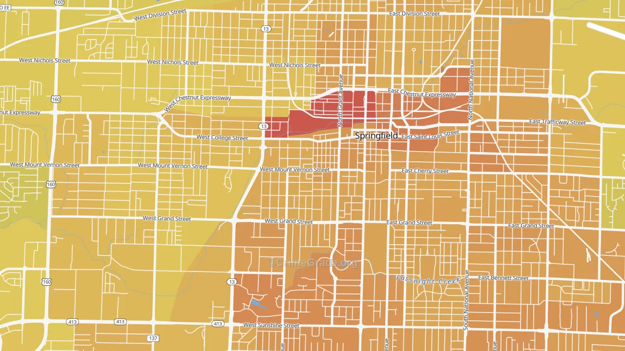 West Central, Springfield, MO Map of Vehicle Theft Rates