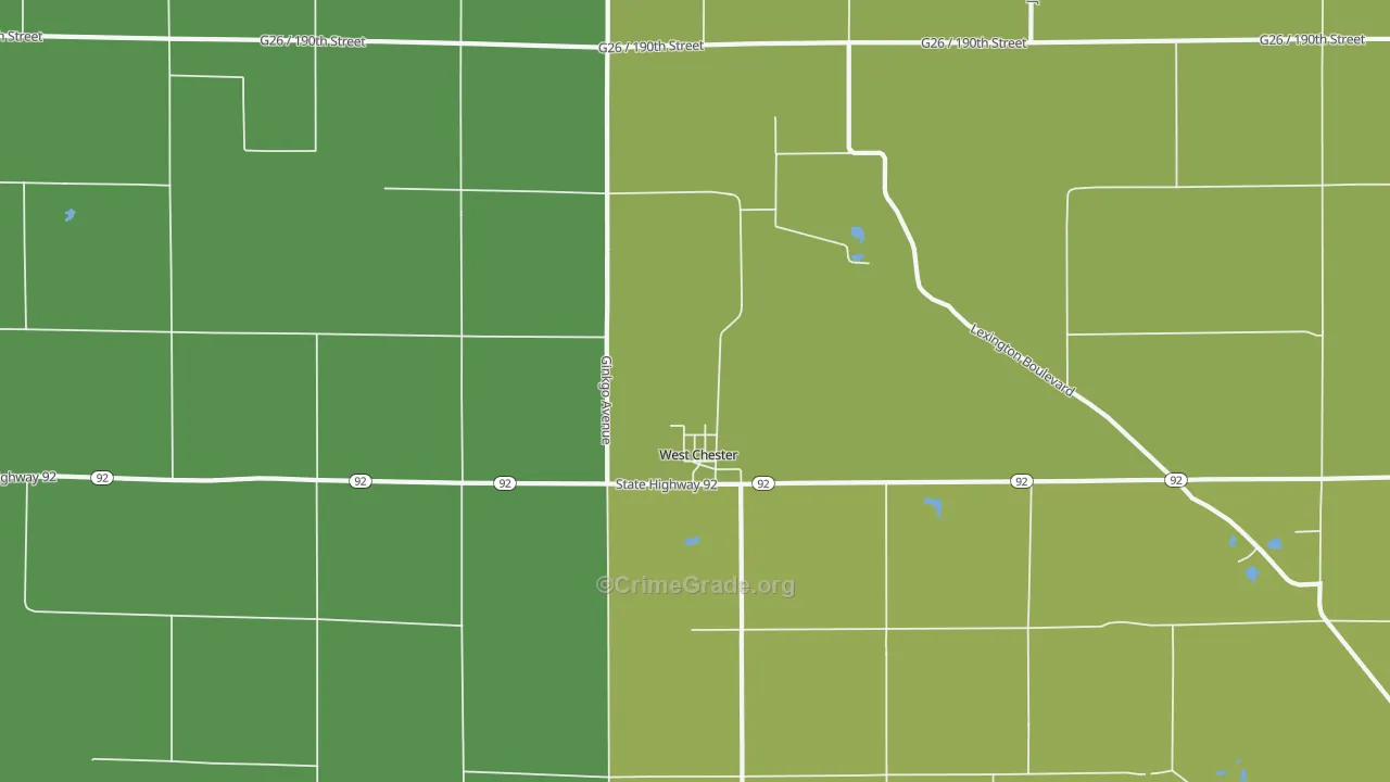 West Chester, IA Map of Vehicle Theft Rates
