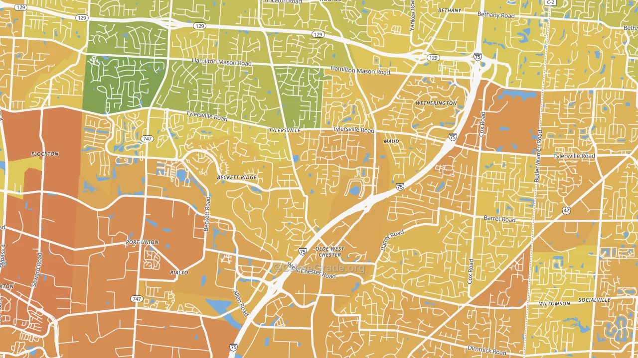 West Chester, OH Map of Vehicle Theft Rates