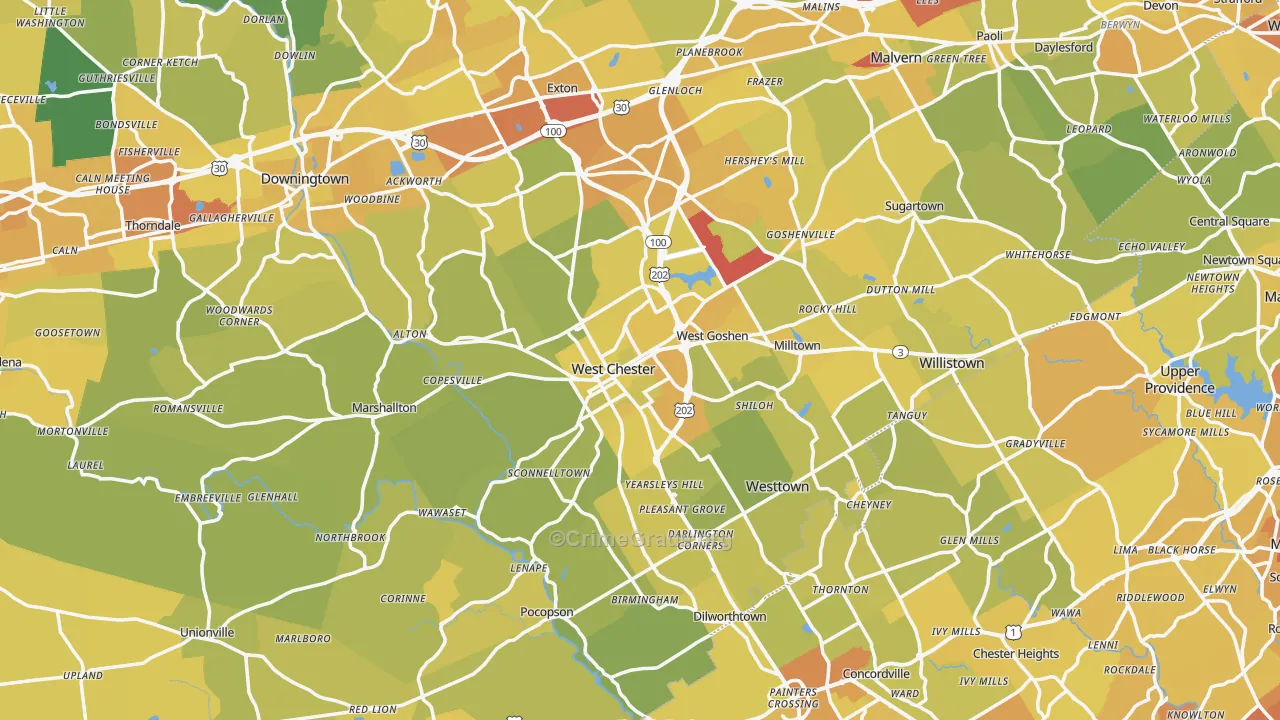West Chester, PA Map of Vehicle Theft Rates