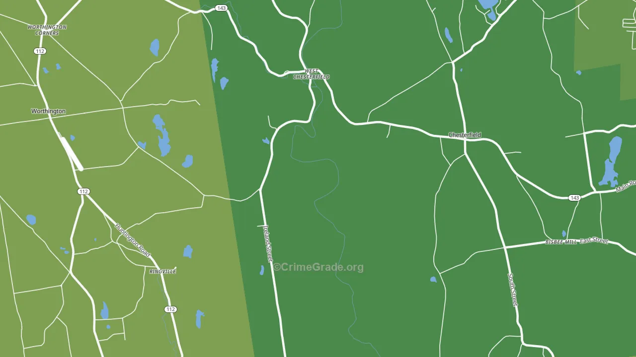 West Chesterfield, MA Map of Vehicle Theft Rates