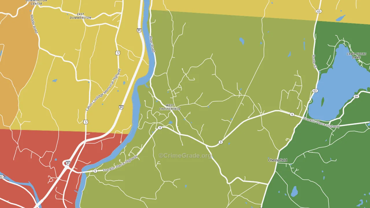 West Chesterfield, NH Map of Vehicle Theft Rates