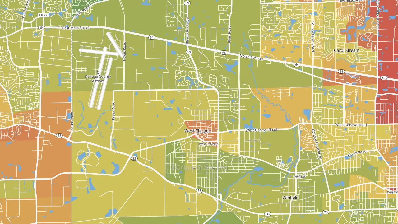 West Chicago, IL Map of Vehicle Theft Rates