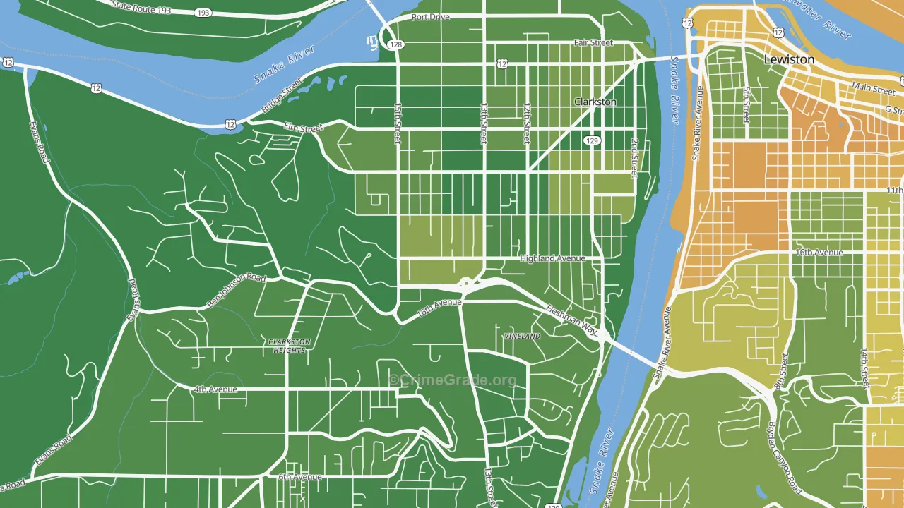 West Clarkston-Highland, WA Map of Vehicle Theft Rates