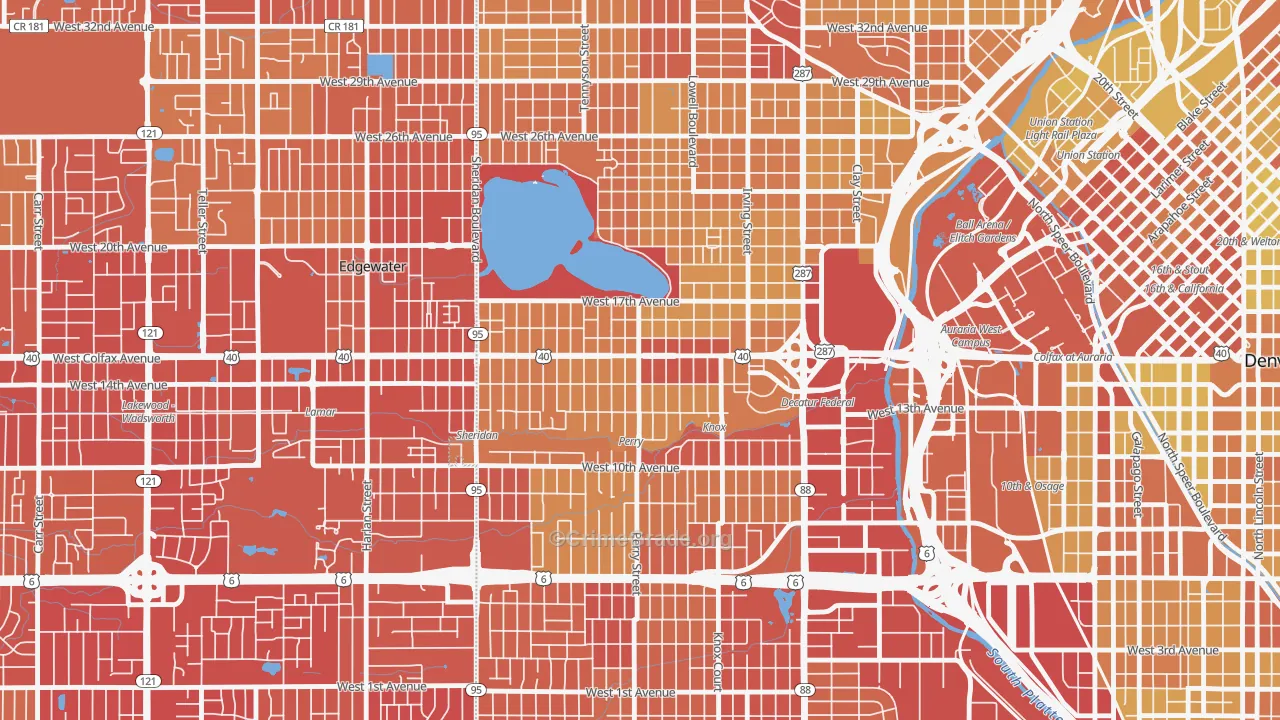 West Colfax, Denver, CO Map of Vehicle Theft Rates