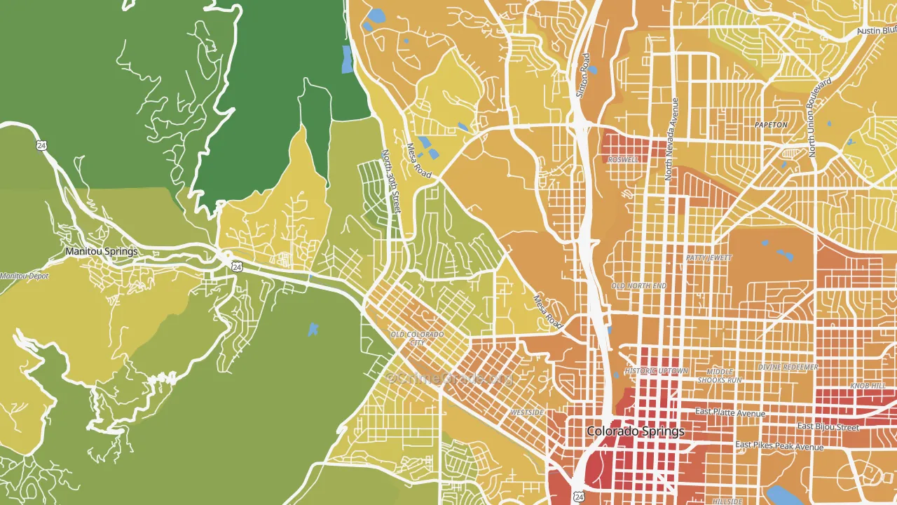 West Colorado Springs, Colorado Springs, CO Map of Vehicle Theft Rates