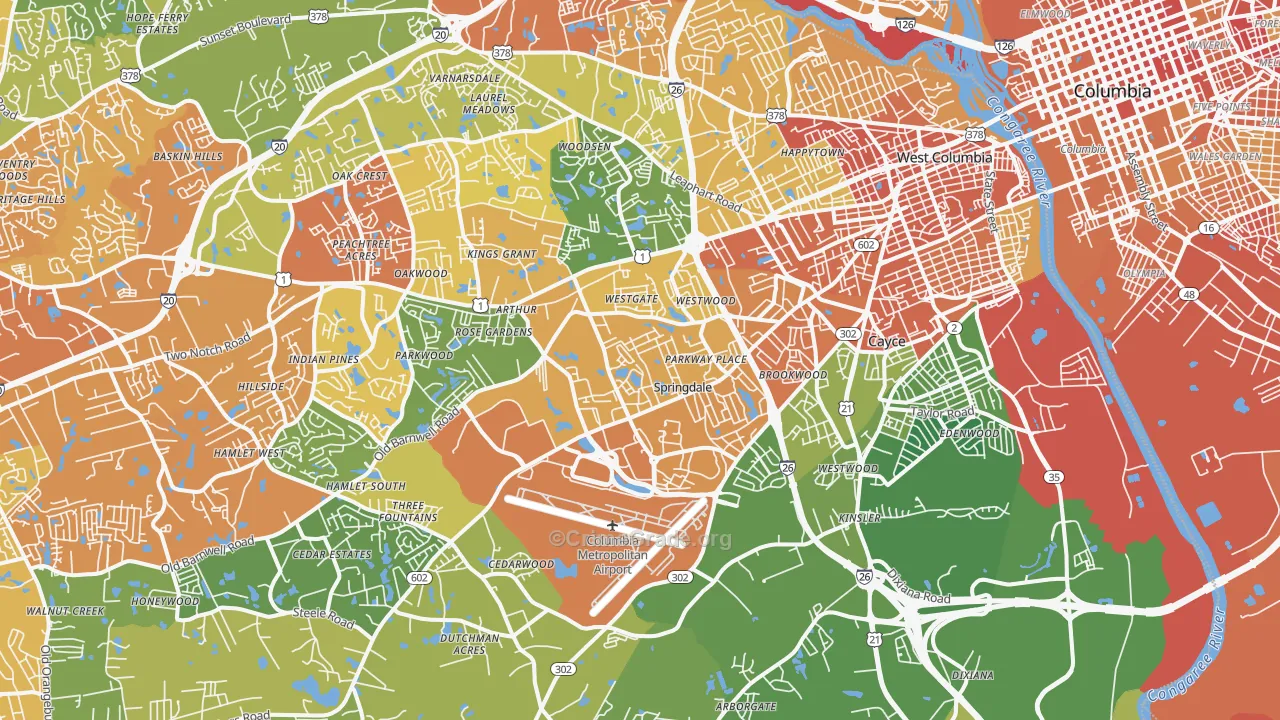 West Columbia, SC Map of Vehicle Theft Rates