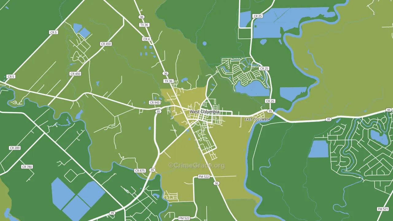 West Columbia, TX Map of Vehicle Theft Rates