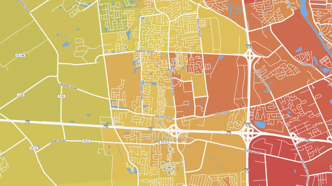 West Columbus Interim, Hilliard, OH Map of Vehicle Theft Rates