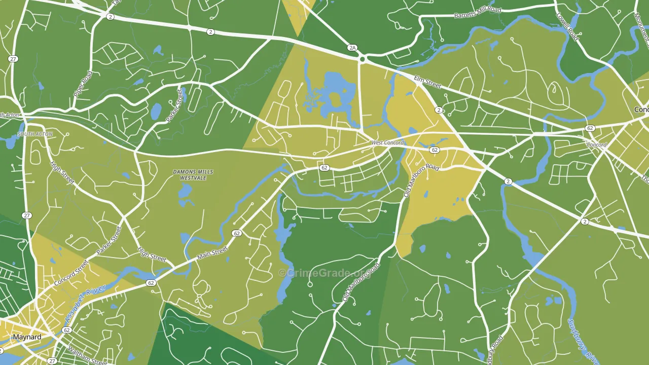 West Concord, MA Map of Vehicle Theft Rates