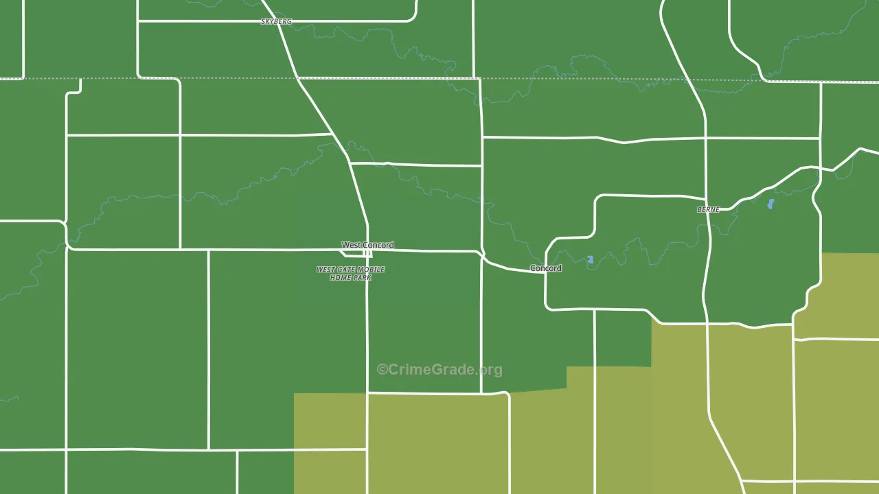 West Concord, MN Map of Vehicle Theft Rates