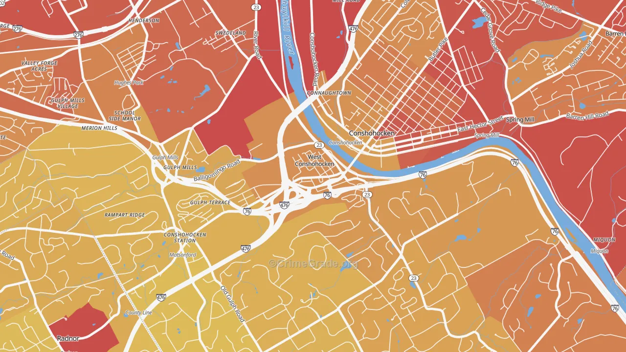 West Conshohocken, PA Map of Vehicle Theft Rates