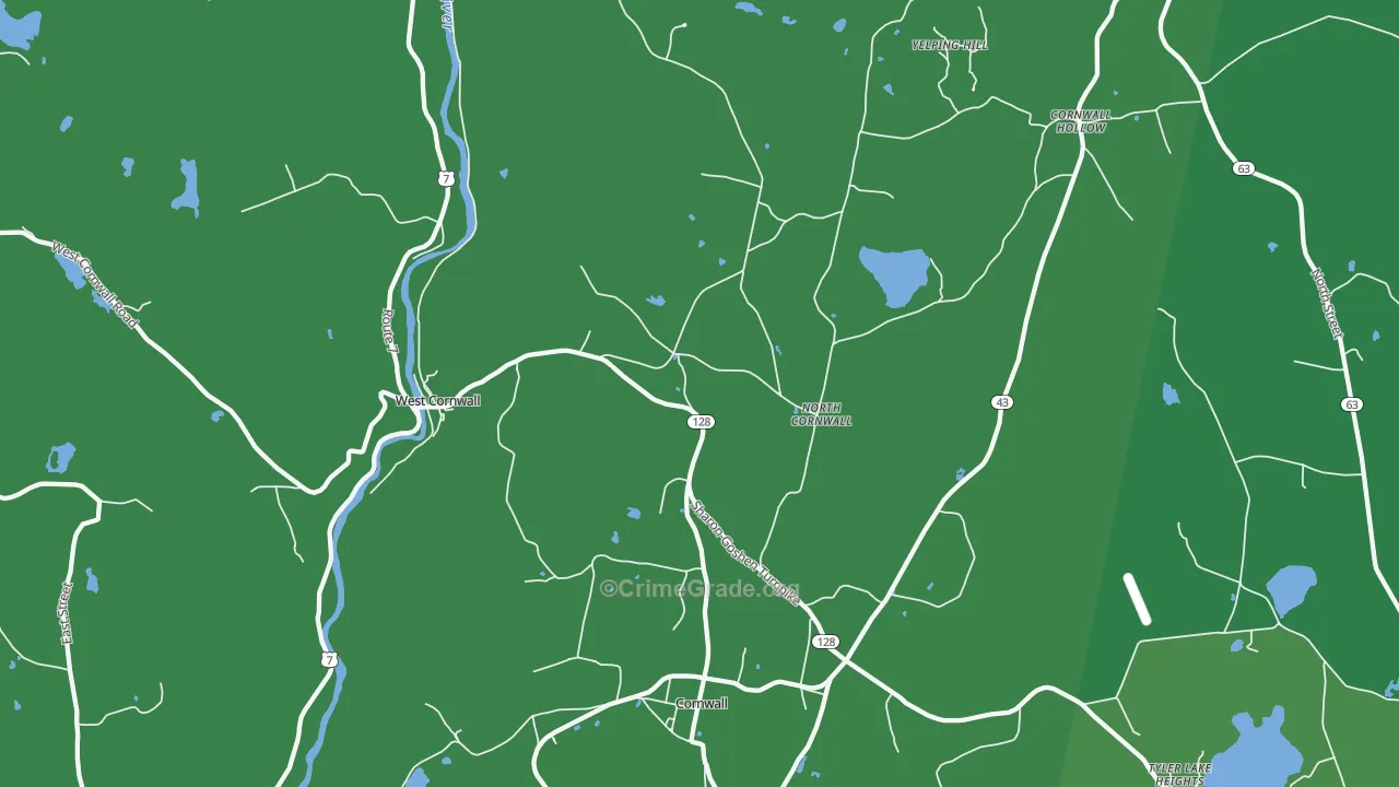 West Cornwall, CT Map of Vehicle Theft Rates