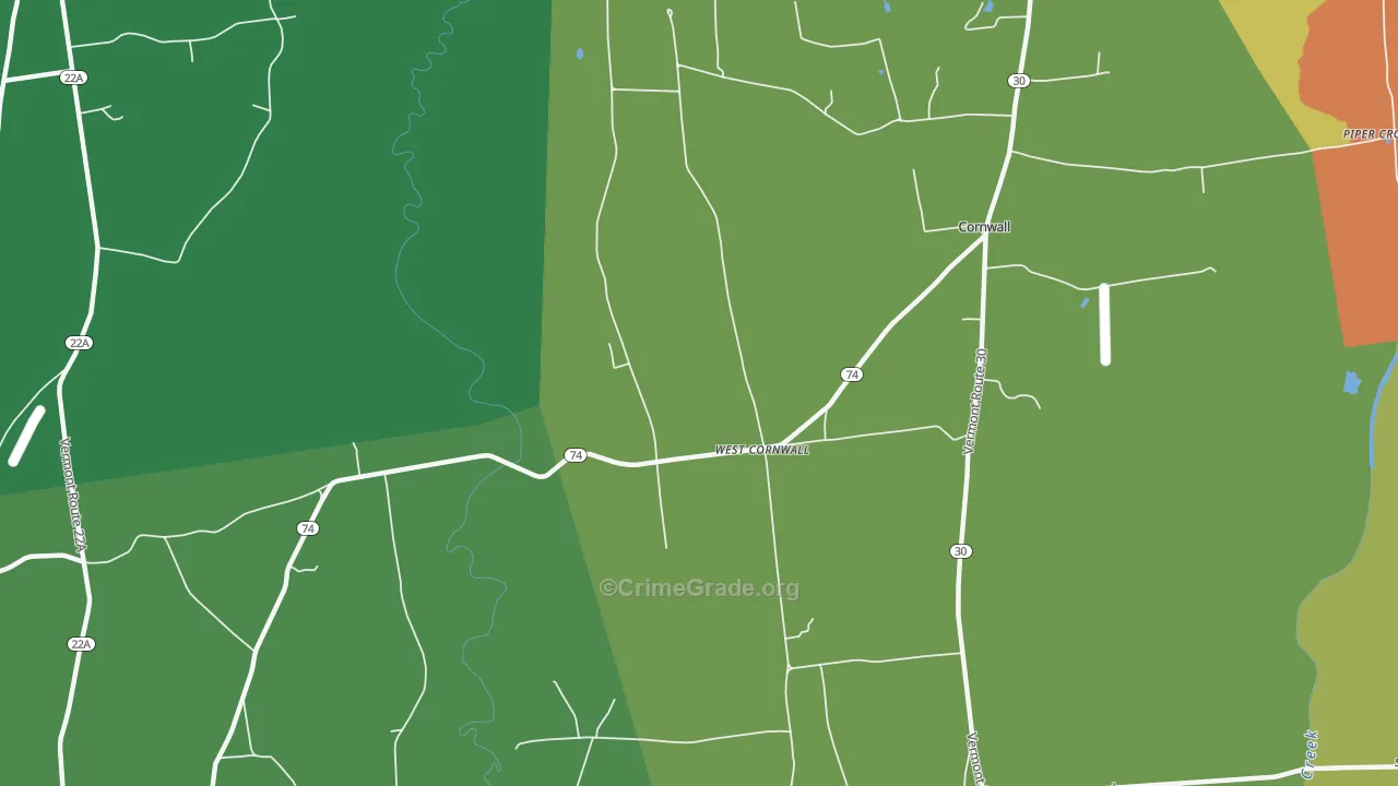 West Cornwall, VT Map of Vehicle Theft Rates