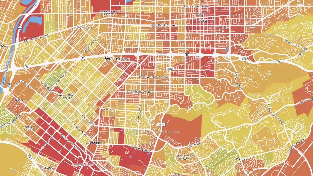 West Covina, CA Map of Vehicle Theft Rates