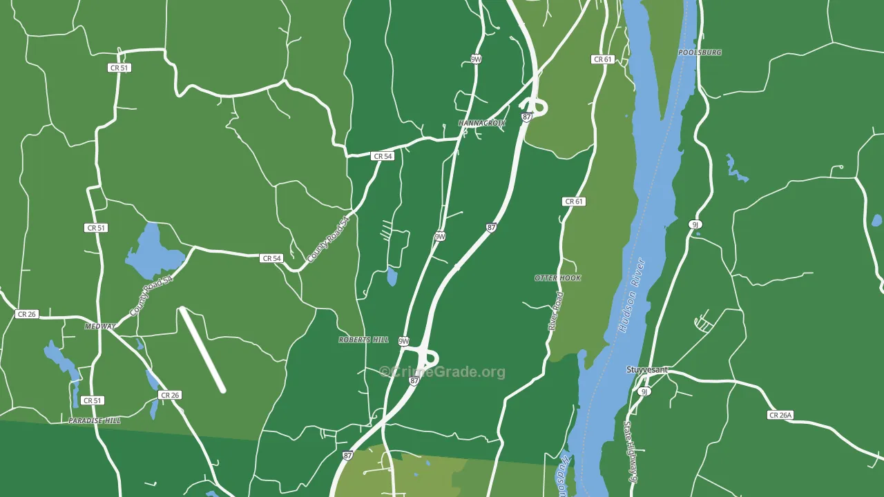 West Coxsackie, NY Map of Vehicle Theft Rates