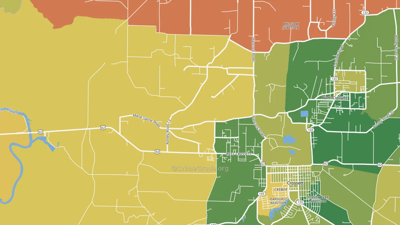 West Crossett, AR Map of Vehicle Theft Rates