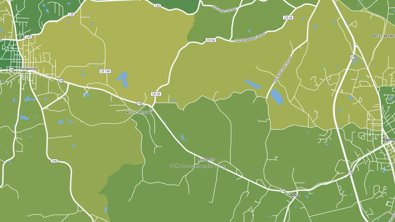 West Crossing, GA Map of Vehicle Theft Rates