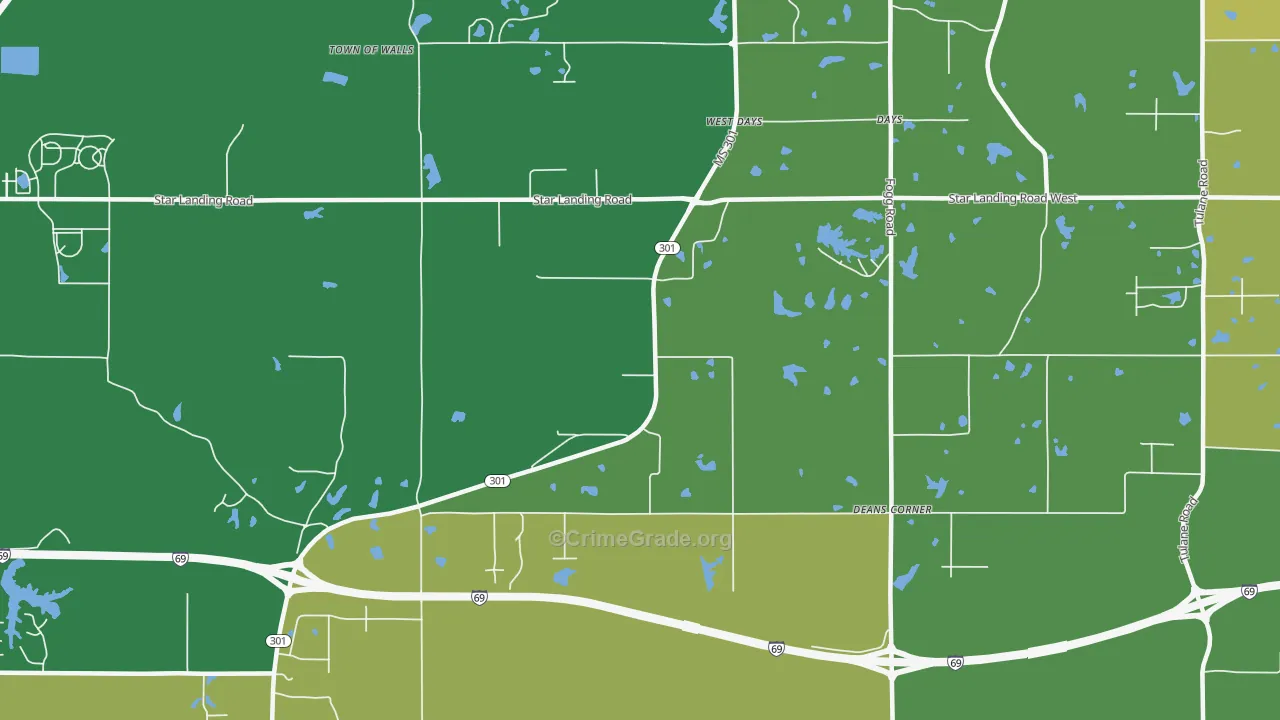 West Days, MS Map of Vehicle Theft Rates