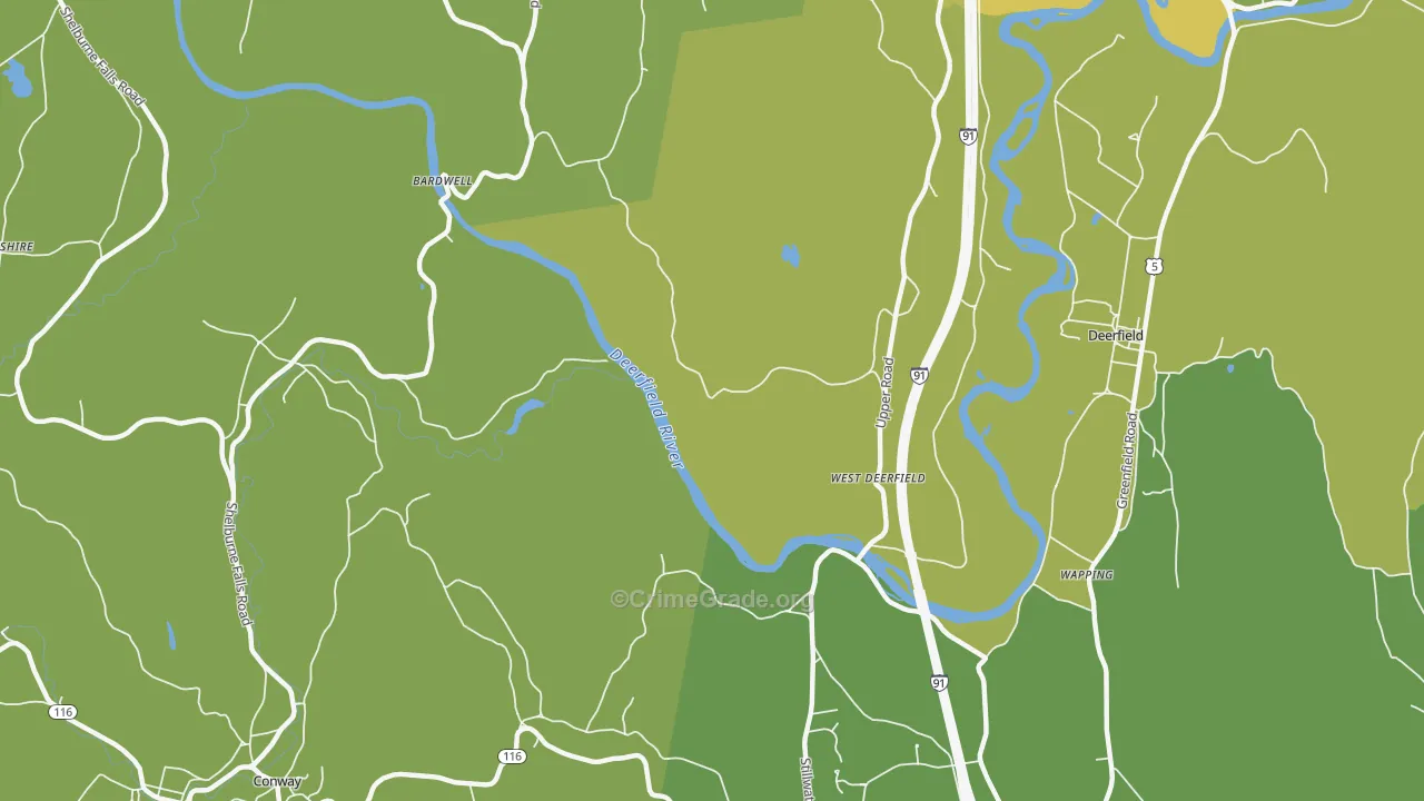 West Deerfield, MA Map of Vehicle Theft Rates