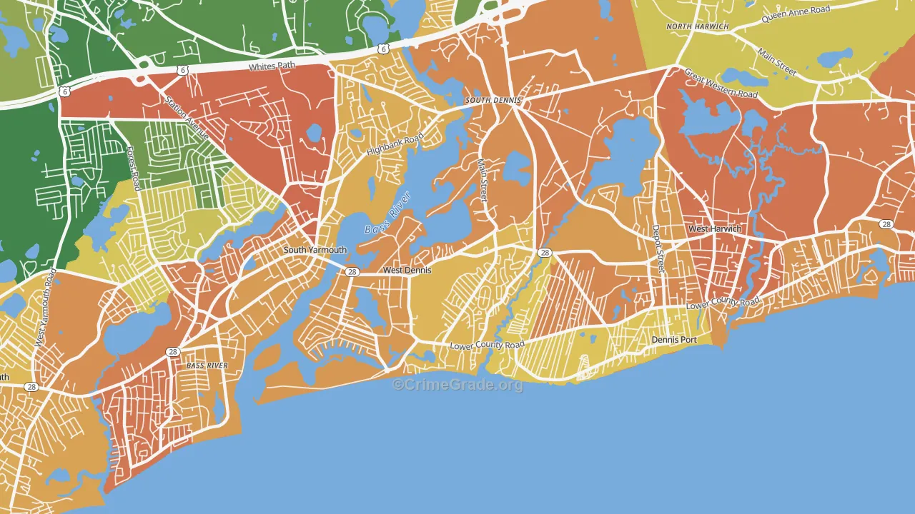 West Dennis, MA Map of Vehicle Theft Rates