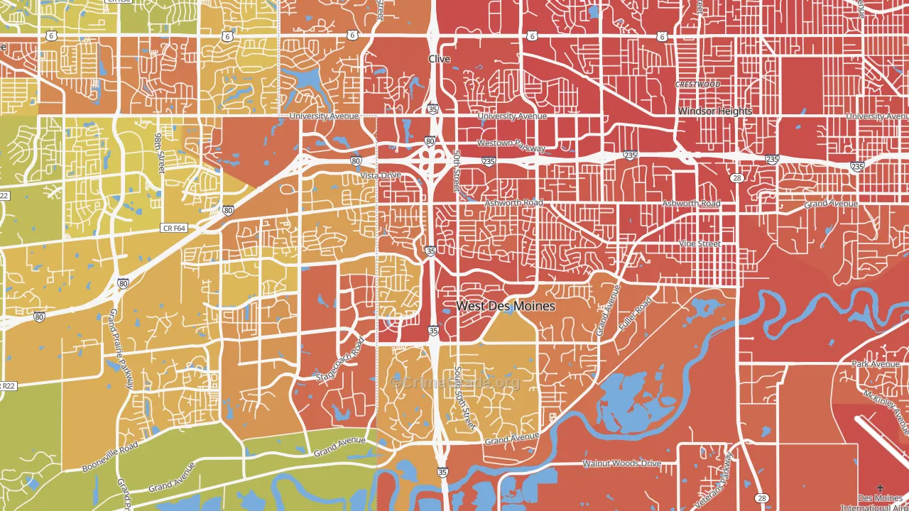 West Des Moines, IA Map of Vehicle Theft Rates