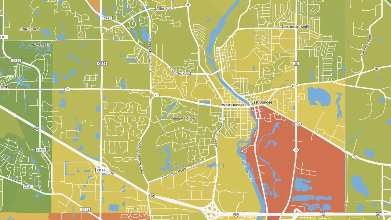 West Dundee, IL Map of Vehicle Theft Rates