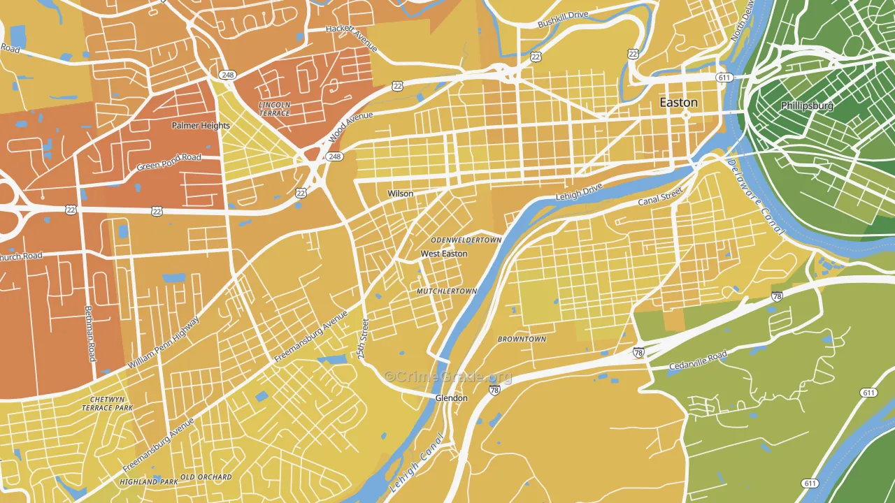 West Easton, PA Map of Vehicle Theft Rates