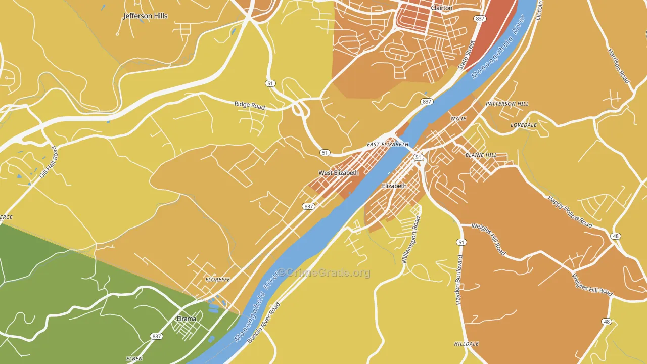 West Elizabeth, PA Map of Vehicle Theft Rates