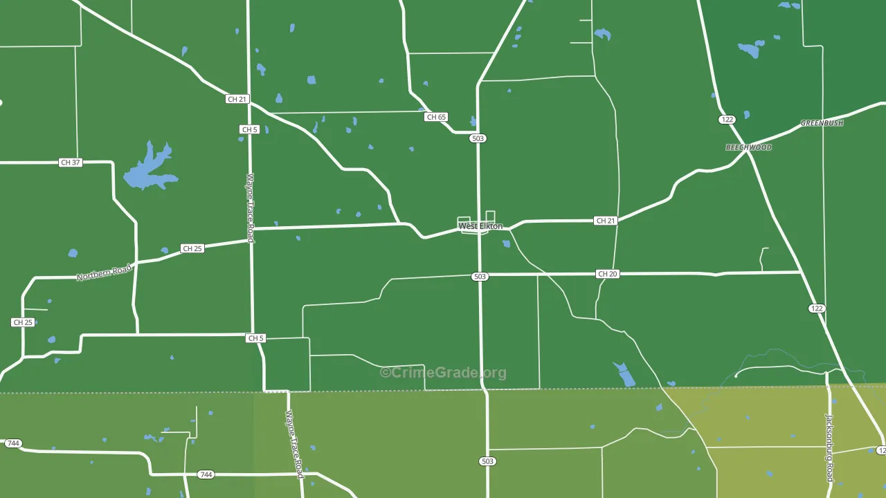 West Elkton, OH Map of Vehicle Theft Rates