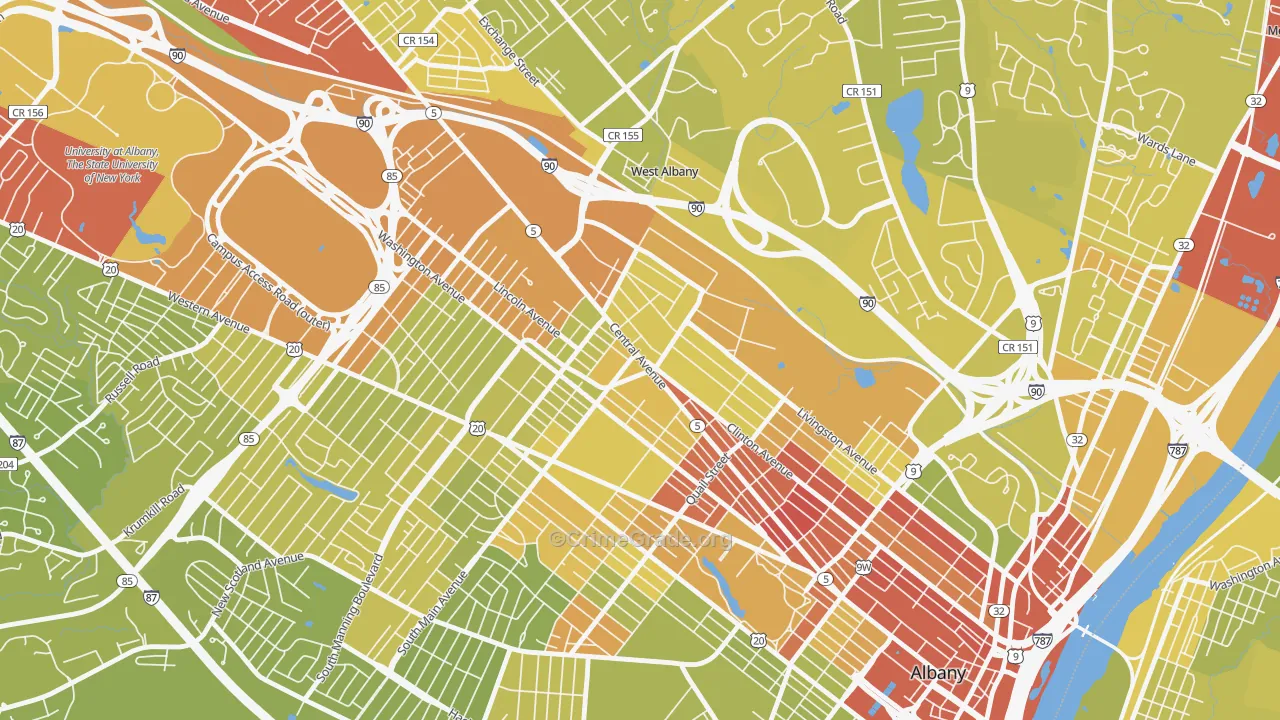 West End, Albany, NY Map of Vehicle Theft Rates