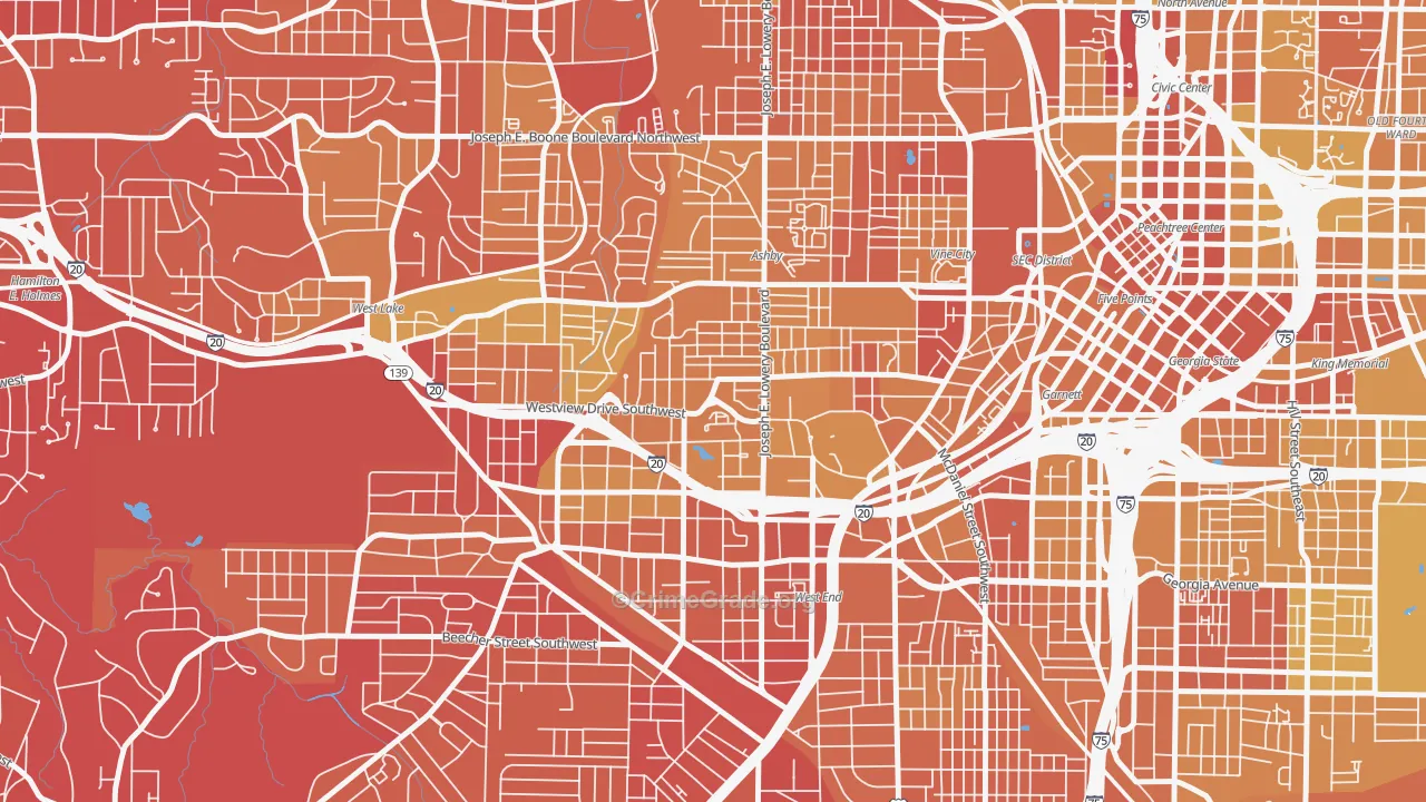 West End, Atlanta, GA Map of Vehicle Theft Rates