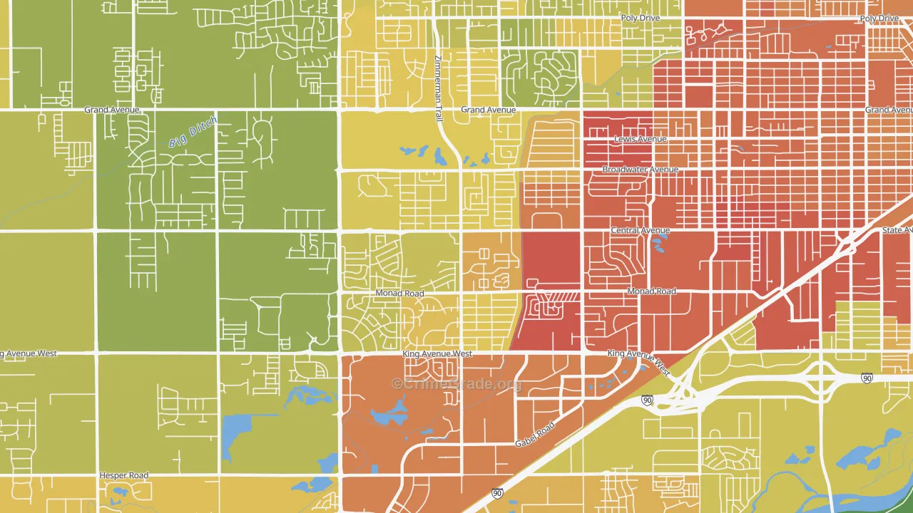 West End, Billings, MT Map of Vehicle Theft Rates