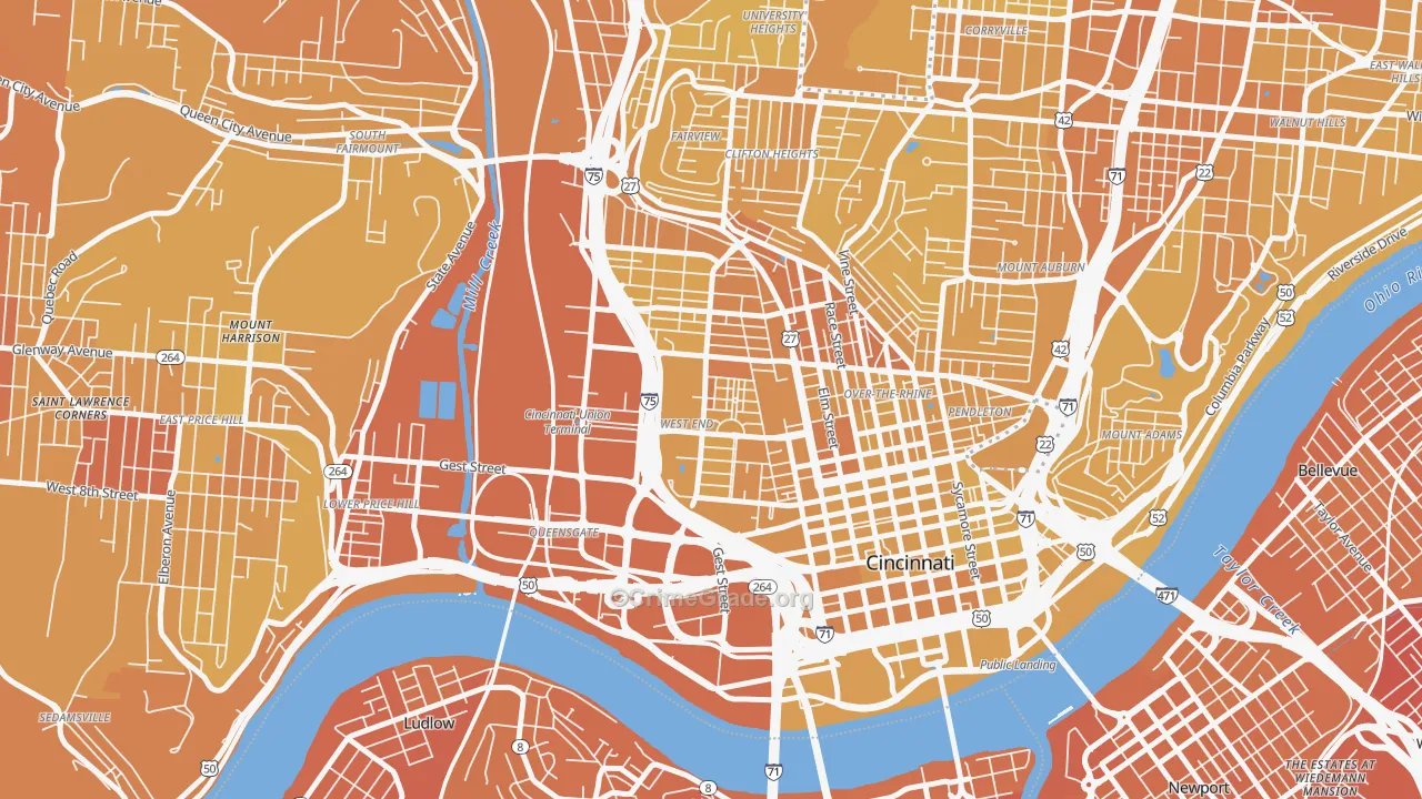 West End, Cincinnati, OH Map of Vehicle Theft Rates