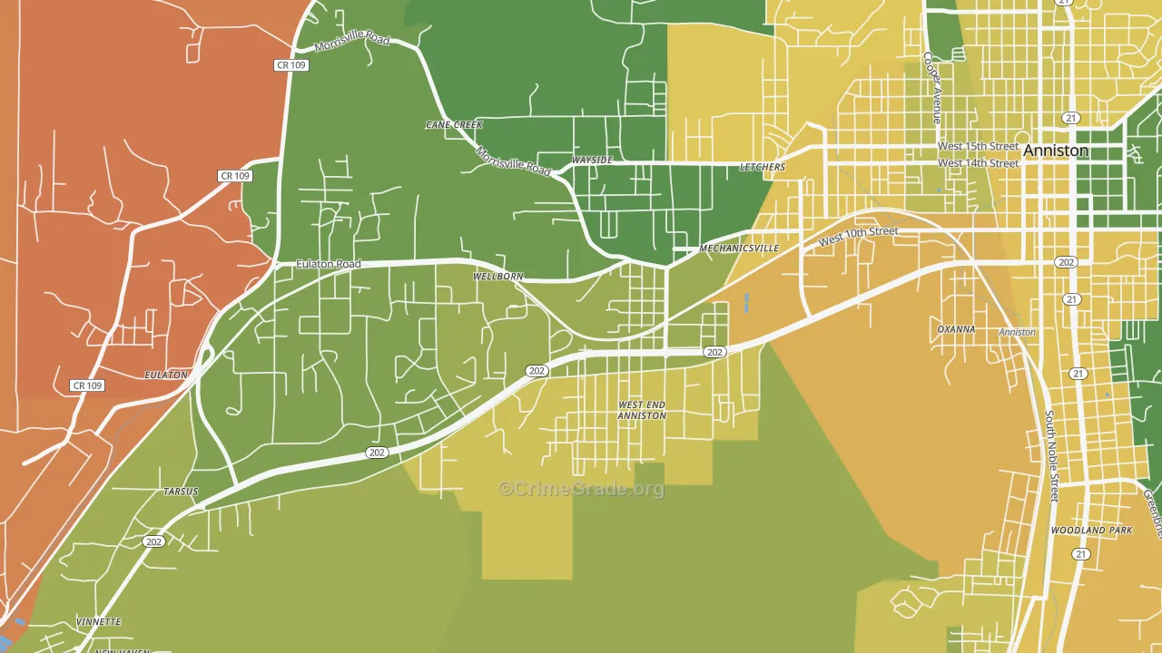 West End-Cobb Town, AL Map of Vehicle Theft Rates