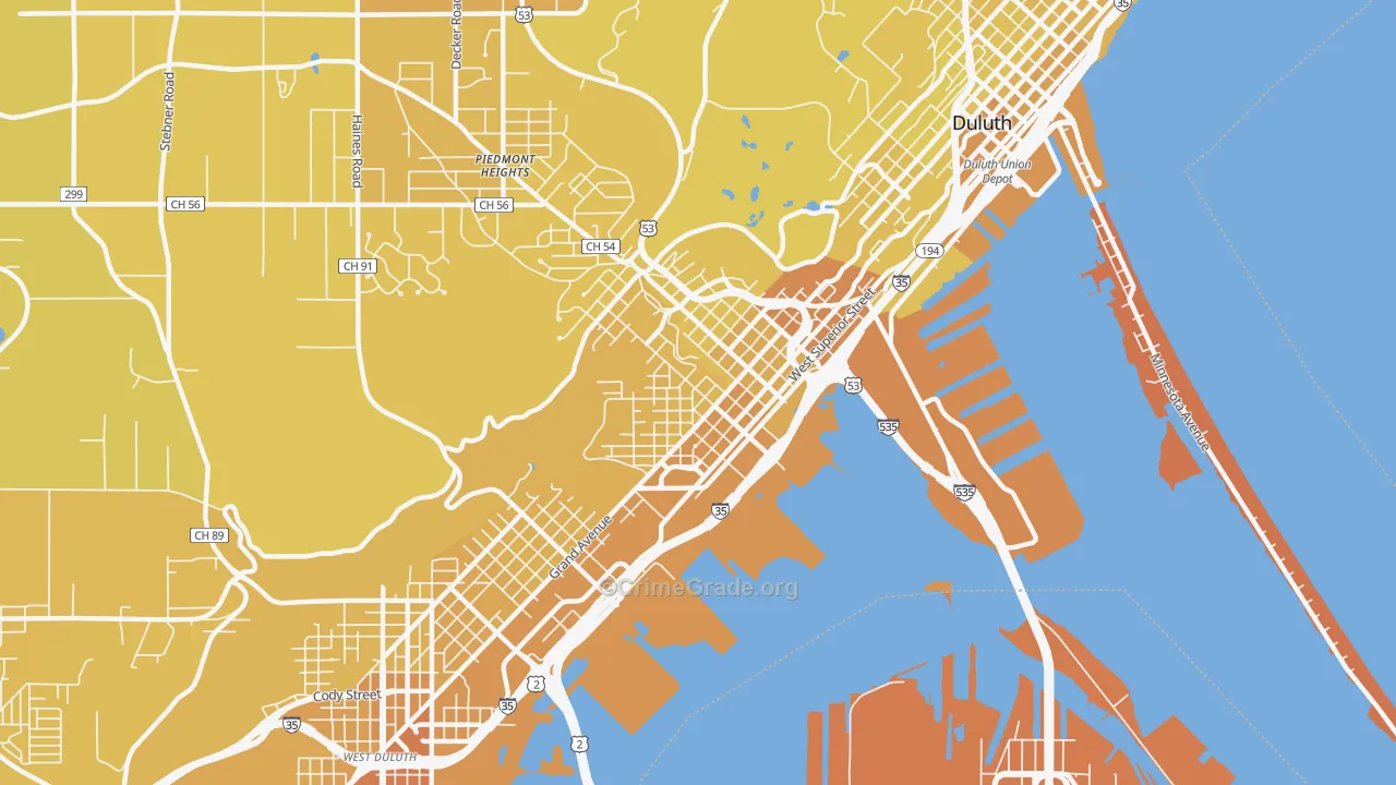 West End, Duluth, MN Map of Vehicle Theft Rates
