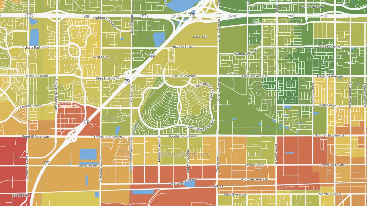 West End, Fontana, CA Map of Vehicle Theft Rates
