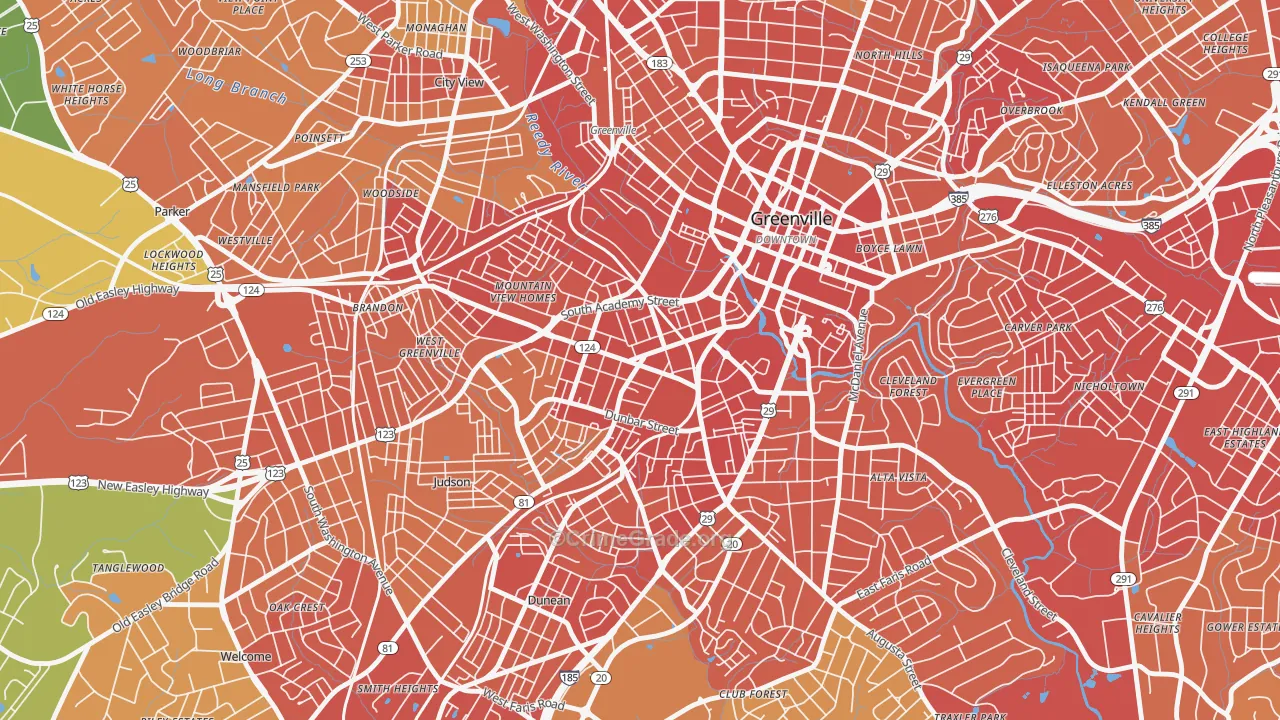 West End, Greenville, SC Map of Vehicle Theft Rates