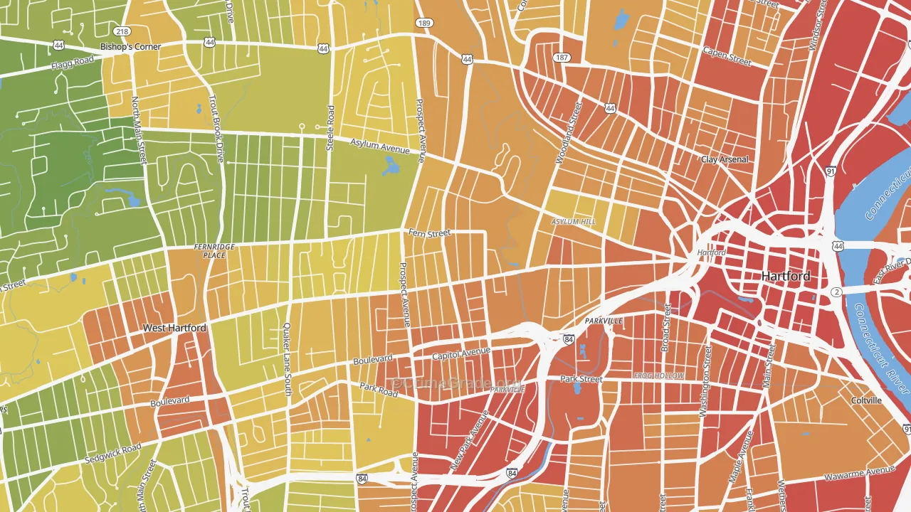 West End, Hartford, CT Map of Vehicle Theft Rates